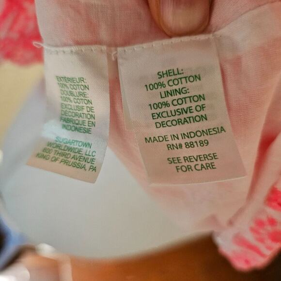 Lilly Pulitzer Size 00 1970's Inspired Jourdana Coral Starburst Eyelet Blouse - Picture 3 of 8